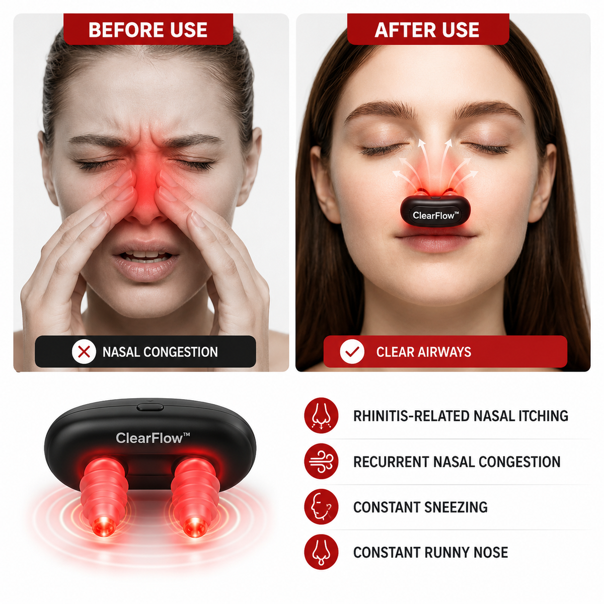ClearFlow™ Red Light Nasal Therapy Device