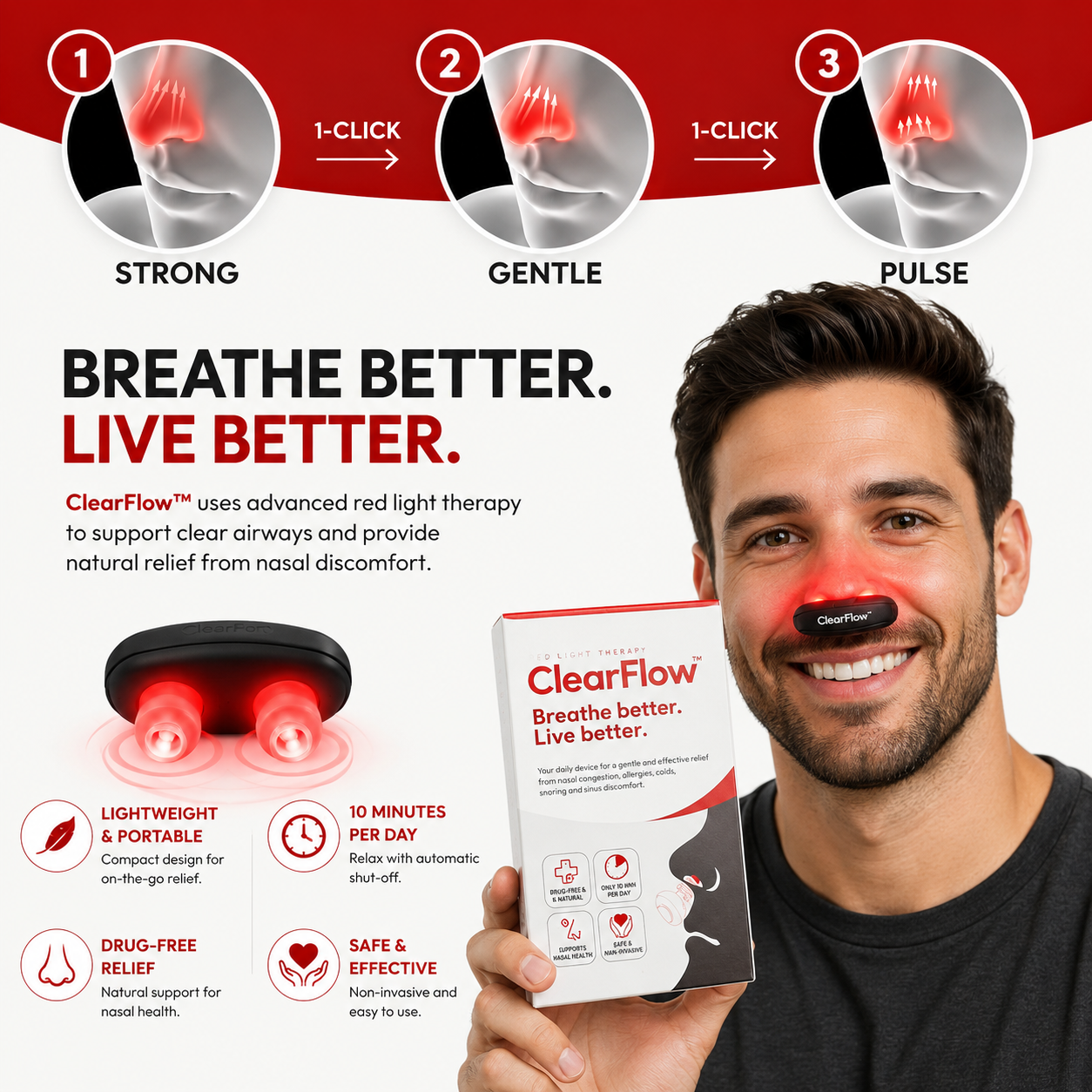 ClearFlow™ Red Light Nasal Therapy Device